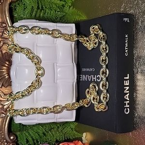 NEW!!! | Evalulu | White | Genuine Leather | Woven | Cassette | Bag